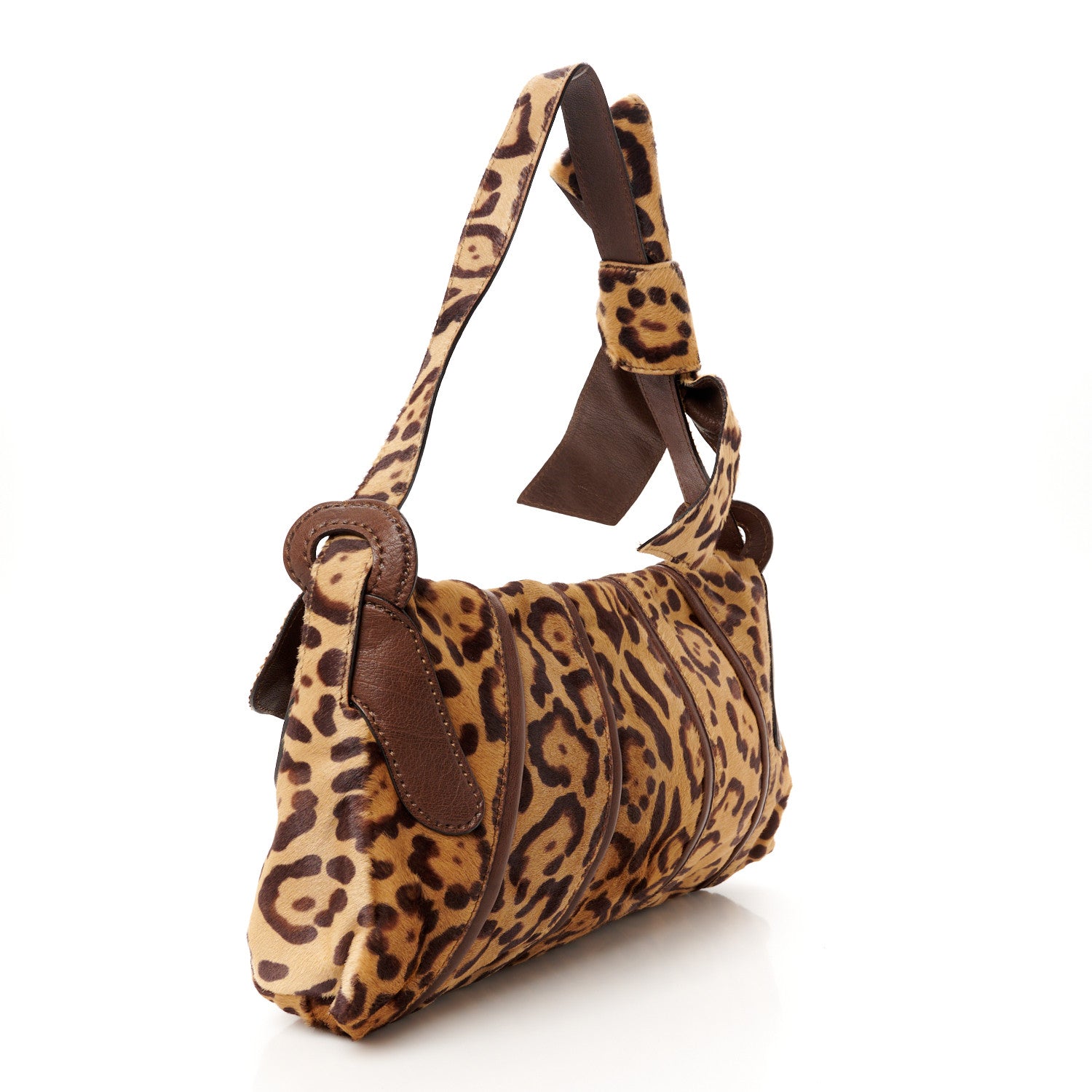 Valentino Garavani Calf Hair Leopard Print Bow Shoulder Bag Brown 3 of 9