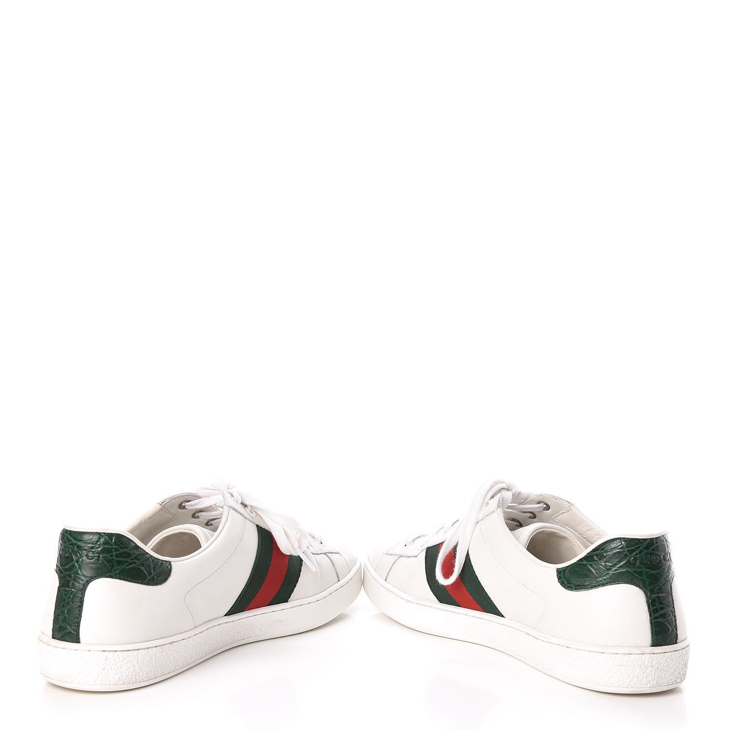 Gucci Calfskin Crocodile Web Mens Ace Sneakers 9 White Green 5 of 14