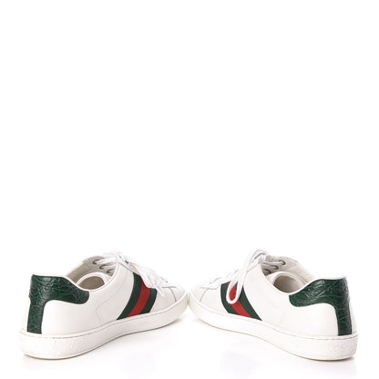 Gucci Calfskin Crocodile Web Mens Ace Sneakers 9 White Green 5 of 14