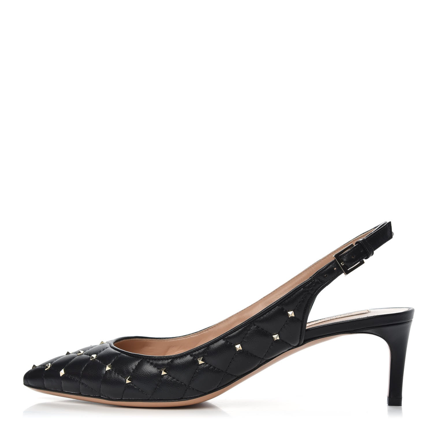 Valentino Garavani Nappa Quilted Rockstud Spike Slingback Low Heel Pumps 39 Black 1 of 9