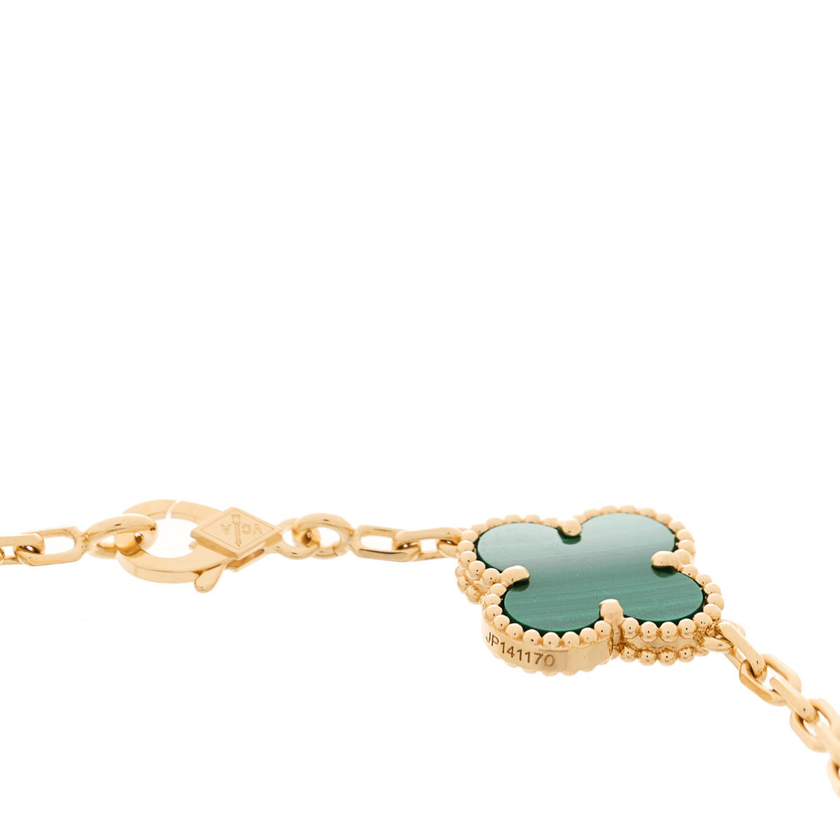 18K Yellow Gold Malachite 5 Motifs Vintage Alhambra Bracelet