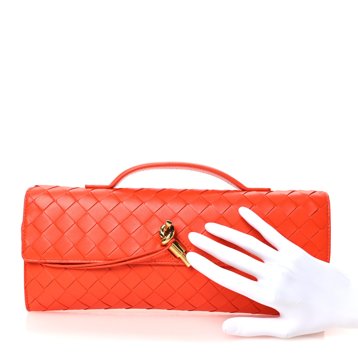 Bottega Veneta Nappa Intrecciato Long Andiamo Top Handle Clutch Orange 2 of 10