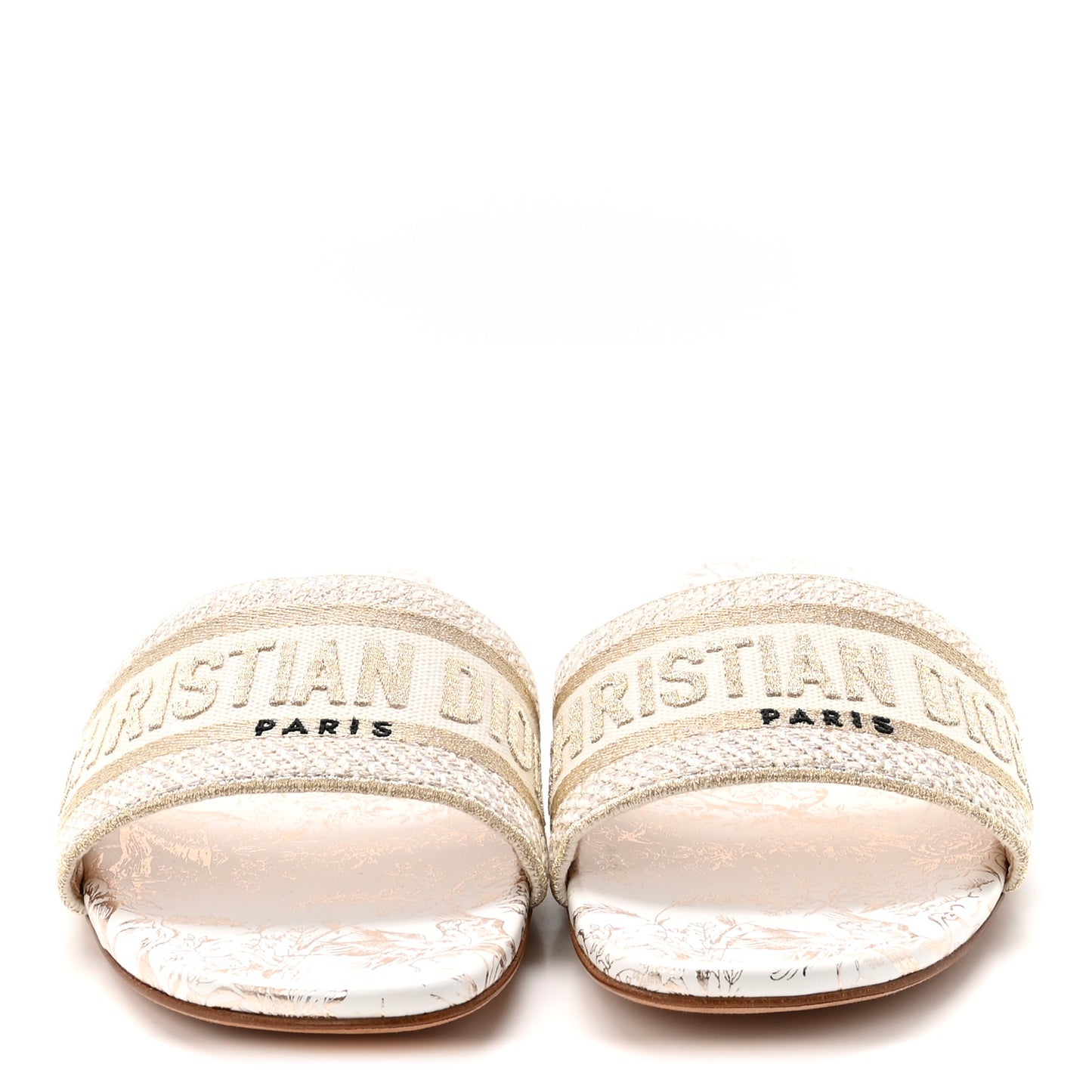 Canvas Lurex Jardin d'Hiver Embroidered Dway Flat Slide Sandals 39 White Palladium