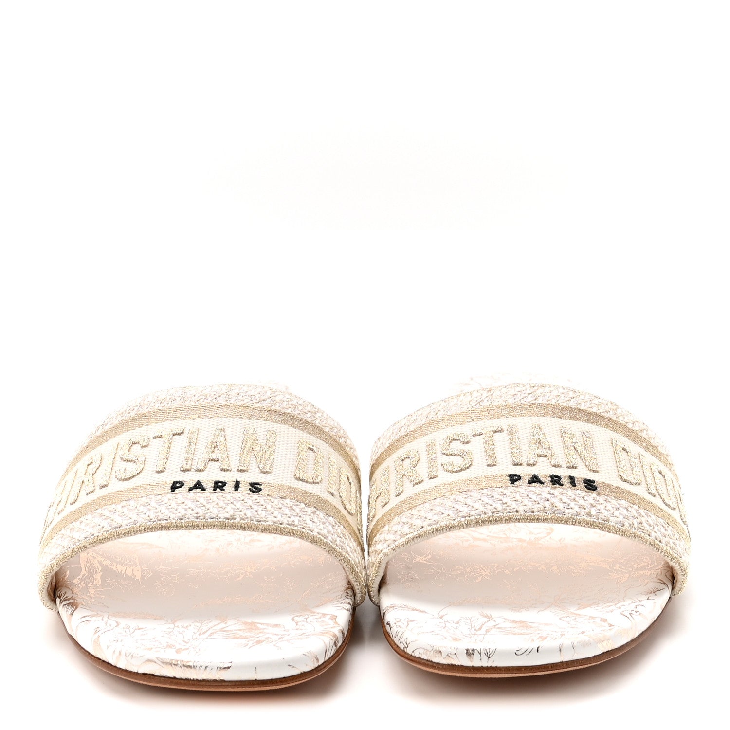 Christian Dior Canvas Lurex Jardin d'Hiver Embroidered Dway Flat Slide Sandals 39 White Palladium 3 of 9