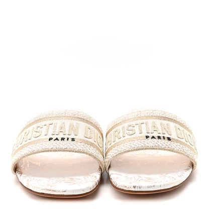 Christian Dior Canvas Lurex Jardin d'Hiver Embroidered Dway Flat Slide Sandals 39 White Palladium 3 of 9