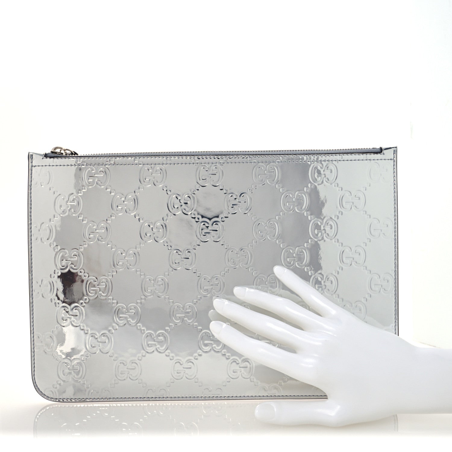 Gucci Guccissima Mirror Effect GG Pouch Silver 2 of 6