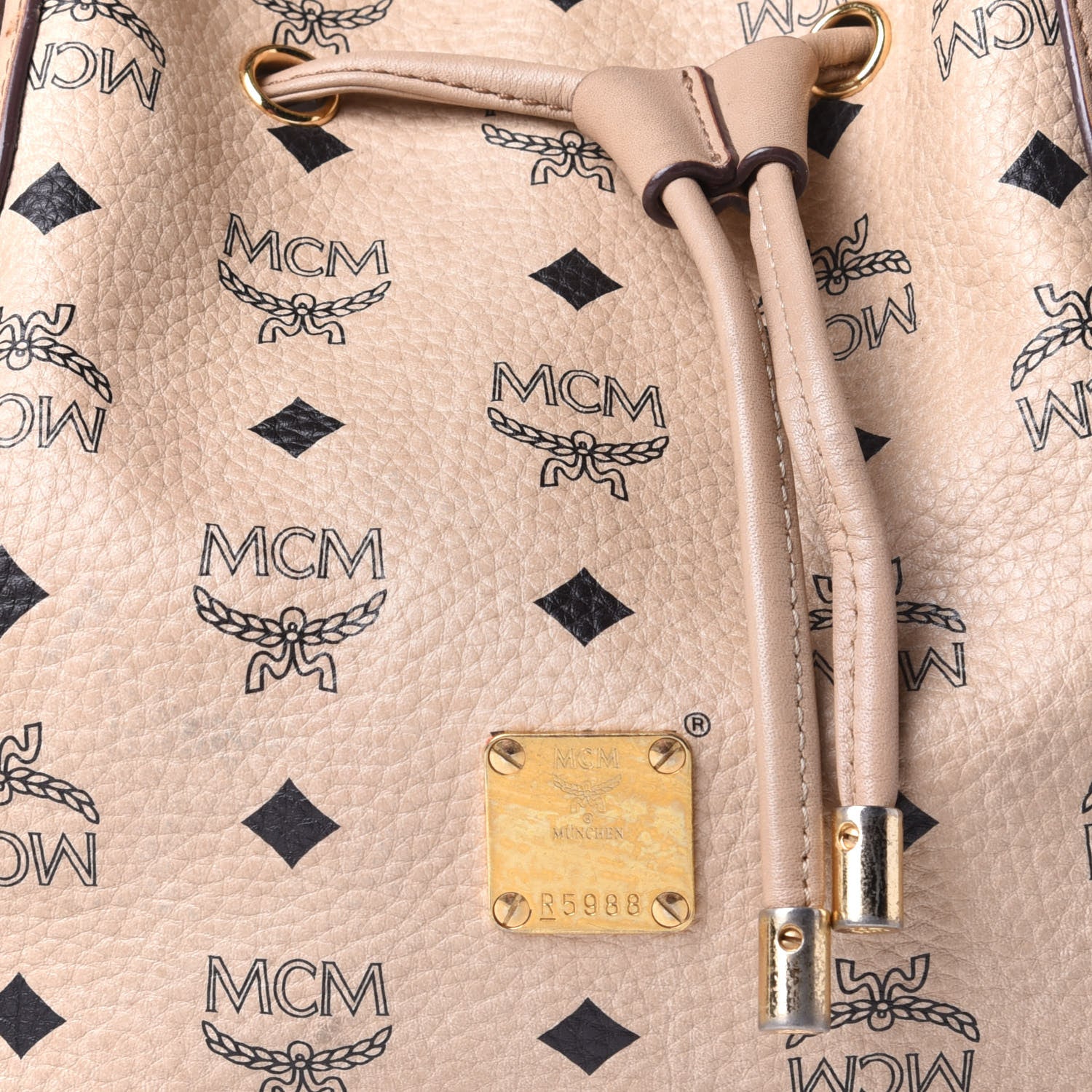 MCM Visetos Drawstring Bucket Bag Beige 10 of 13