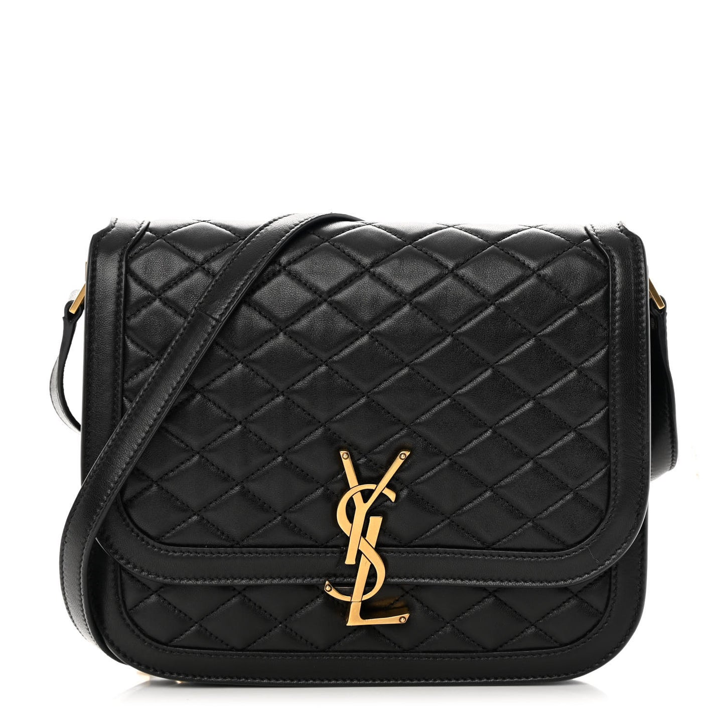 Lambskin Quilted Monogram Medium Solferino Satchel Black