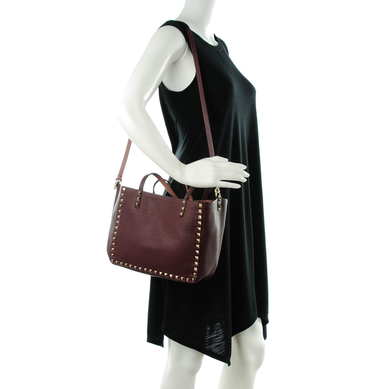 Valentino Garavani Pebbled Calfskin Small Rockstud Reversible Tote Rubin Blush 3 of 7