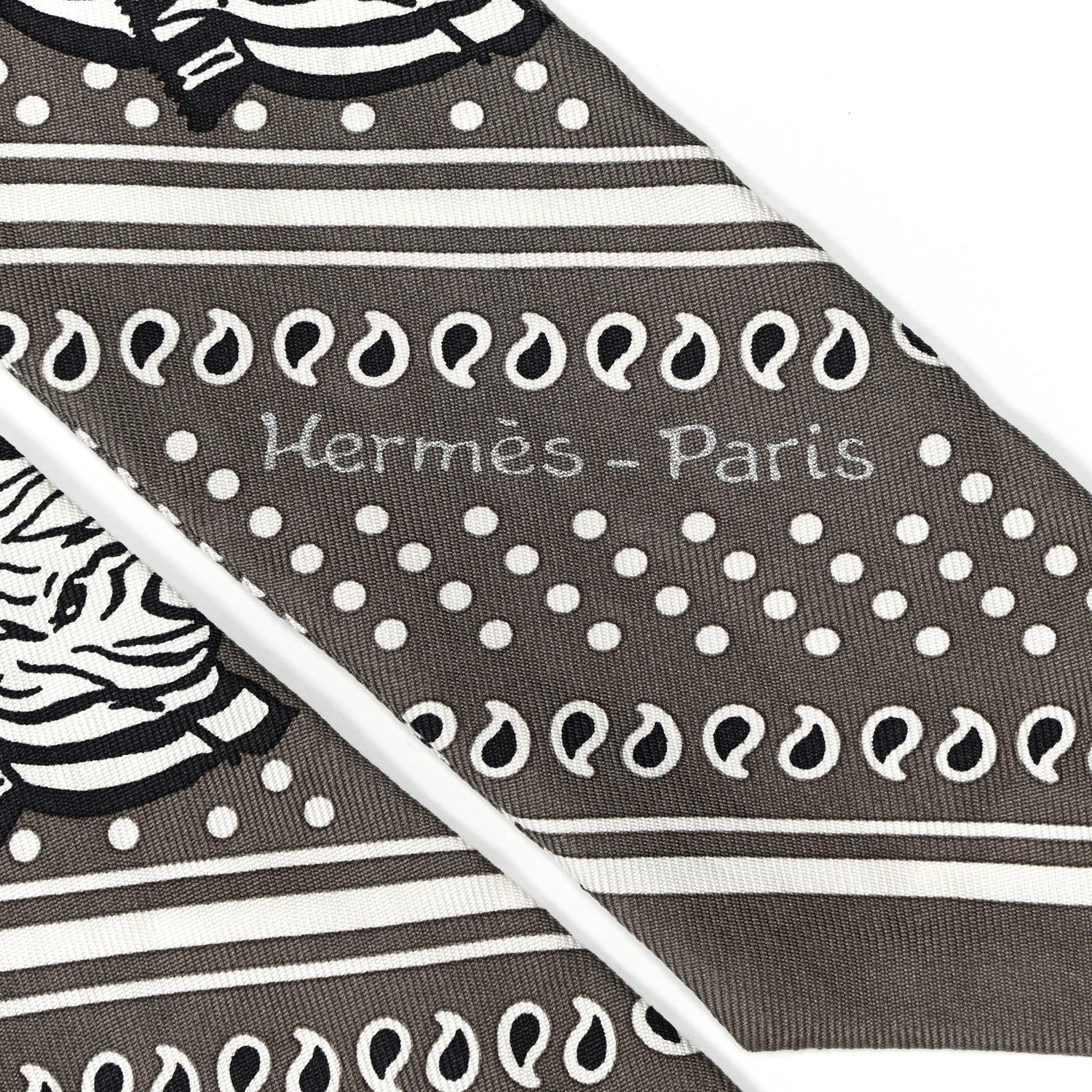 Hermes Silk Les Zebres Twilly Gris Taupe Black White 2 of 4
