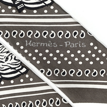 Hermes Silk Les Zebres Twilly Gris Taupe Black White 2 of 4
