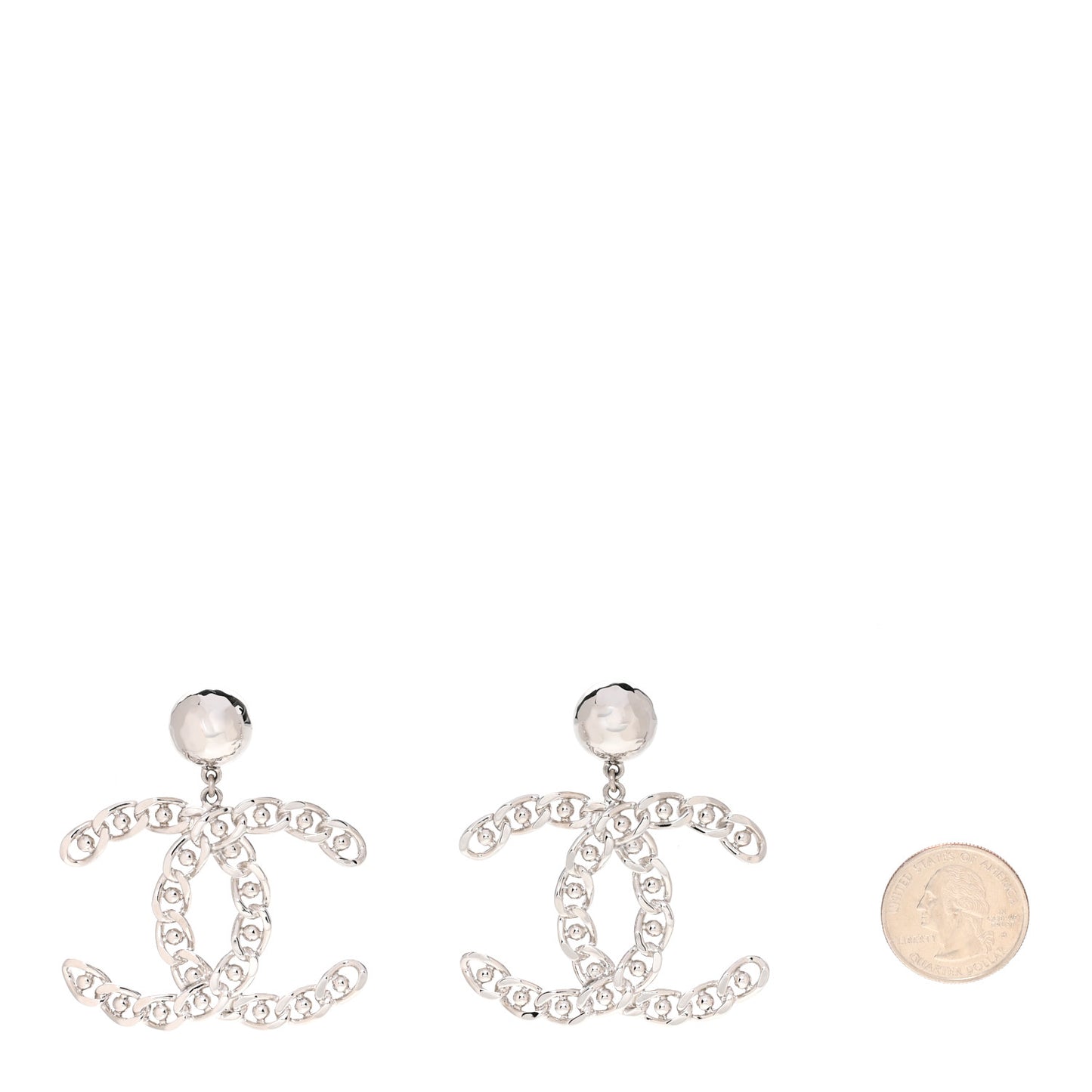 Chain Link CC Drop Earrings Silver