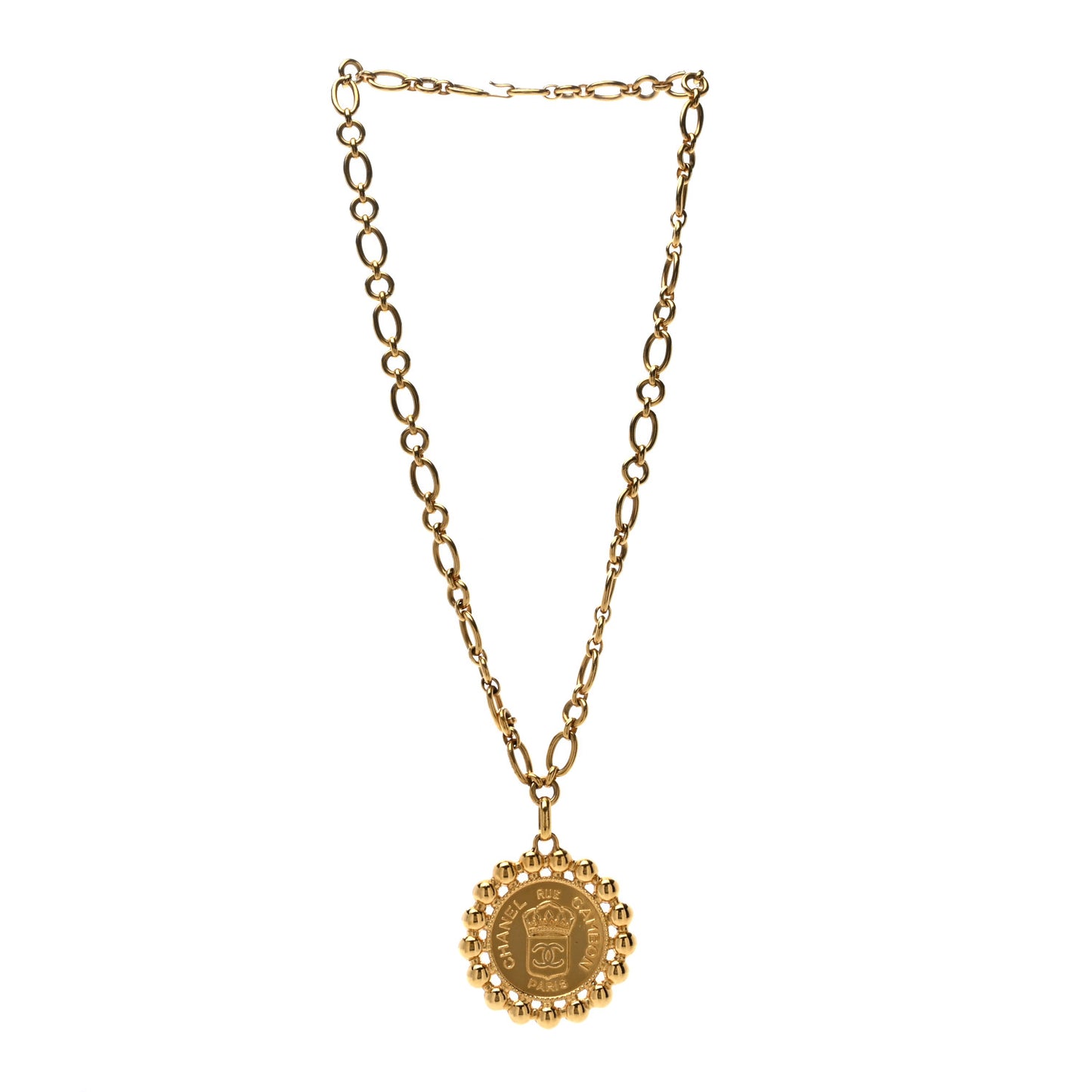 Metal CC Rue Cambon Medallion Chain Necklace Gold