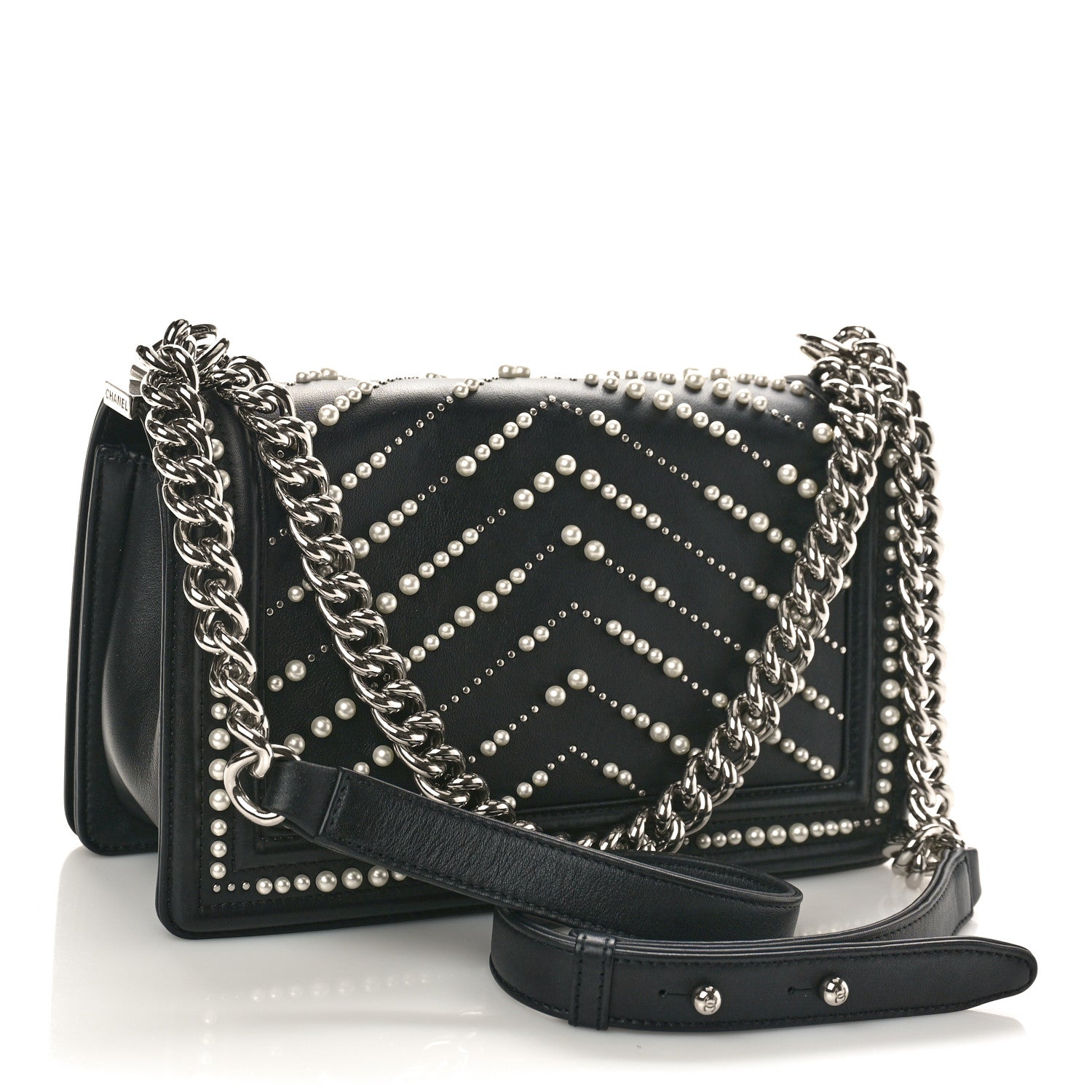 Chanel Calfskin Pearl Chevron Medium Boy Flap Black 2 of 10