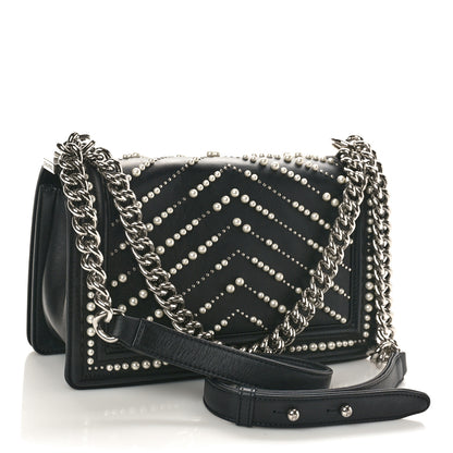 Chanel Calfskin Pearl Chevron Medium Boy Flap Black 2 of 10