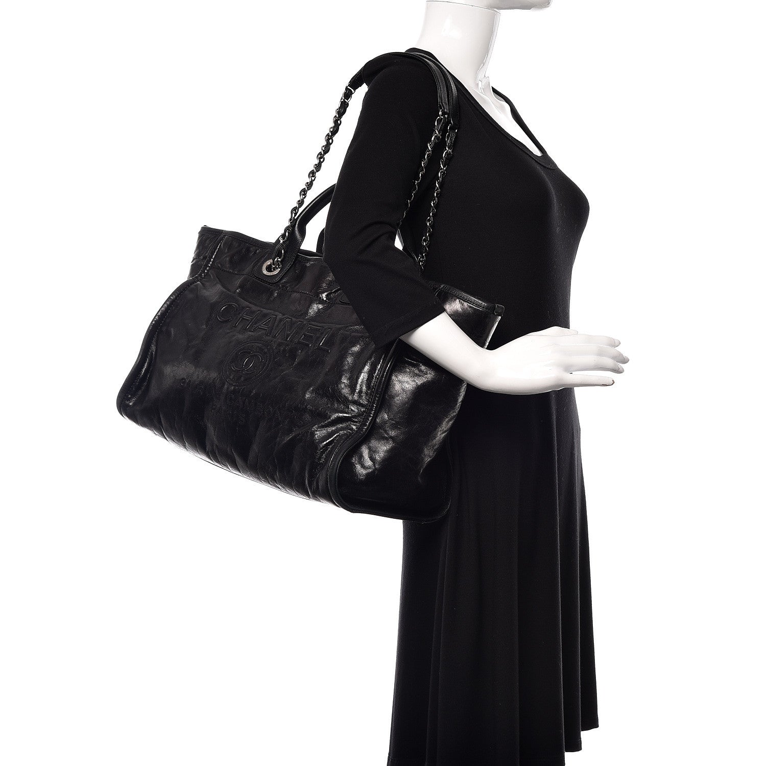 Chanel Glazed Calfskin Large Deauville Tote Black 2 of 10