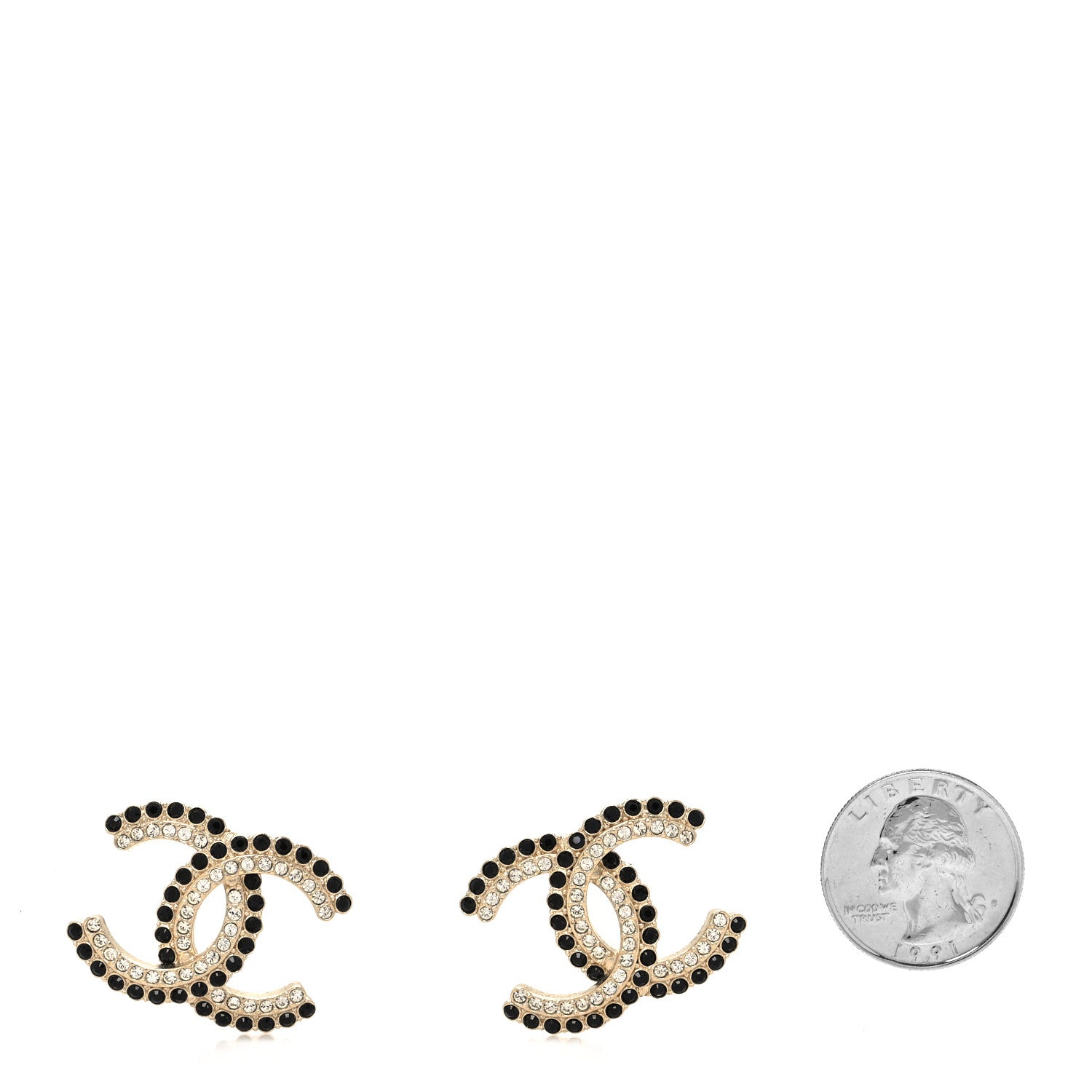 Chanel Crystal CC Earrings Black Gold 2 of 4
