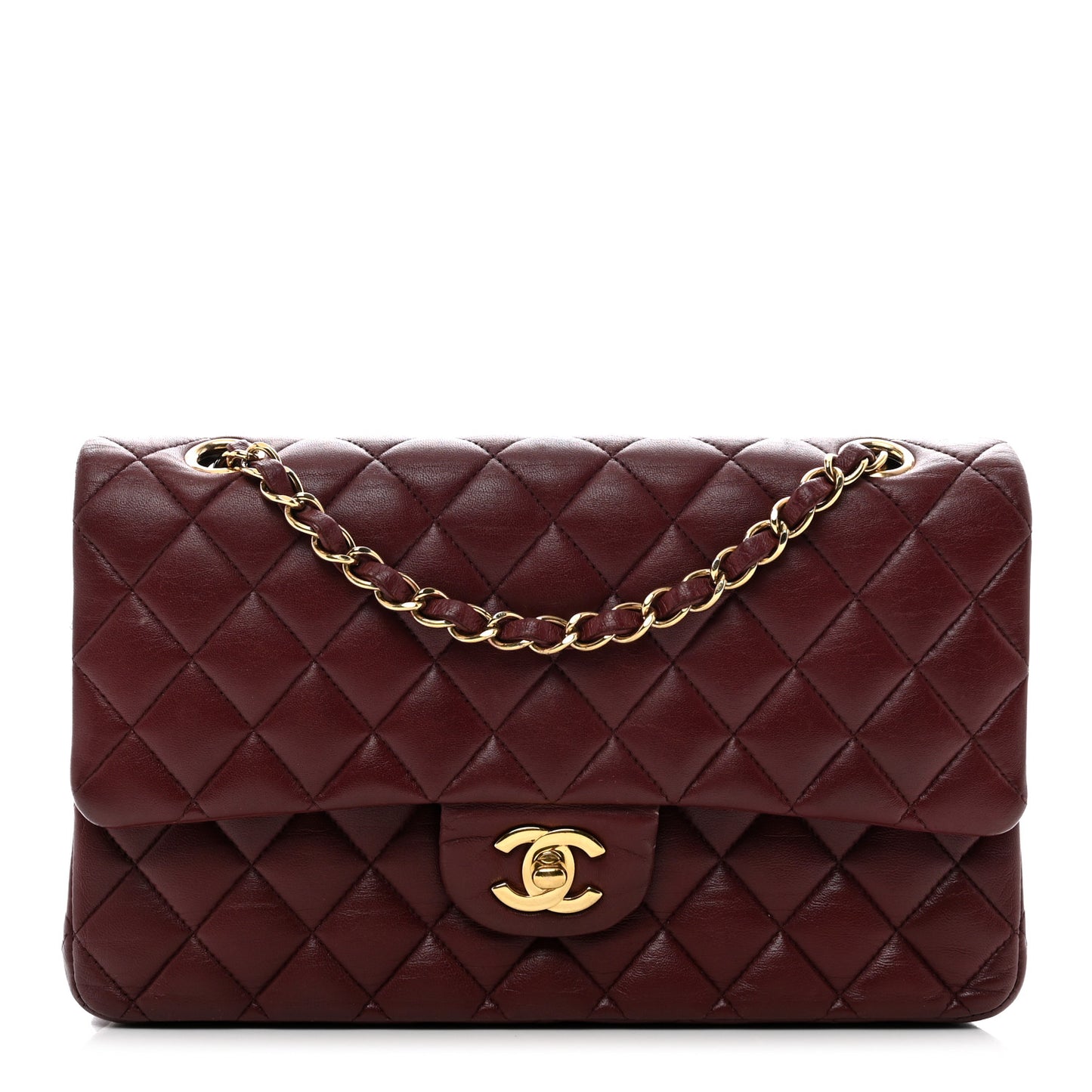 Lambskin Quilted Medium Double Flap Burgundy