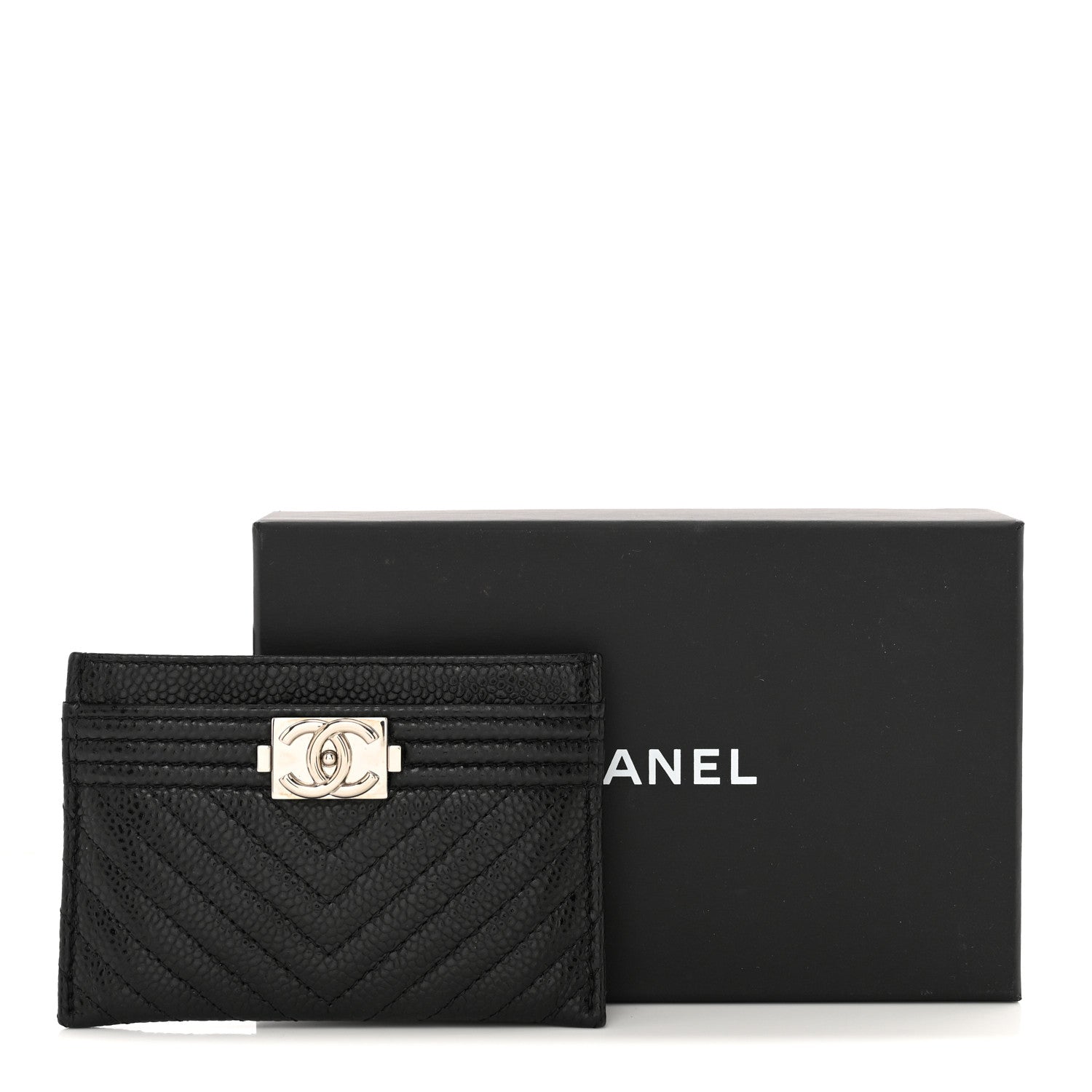 Chanel Caviar Chevron Quilted Boy Card Holder Black 9 of 9