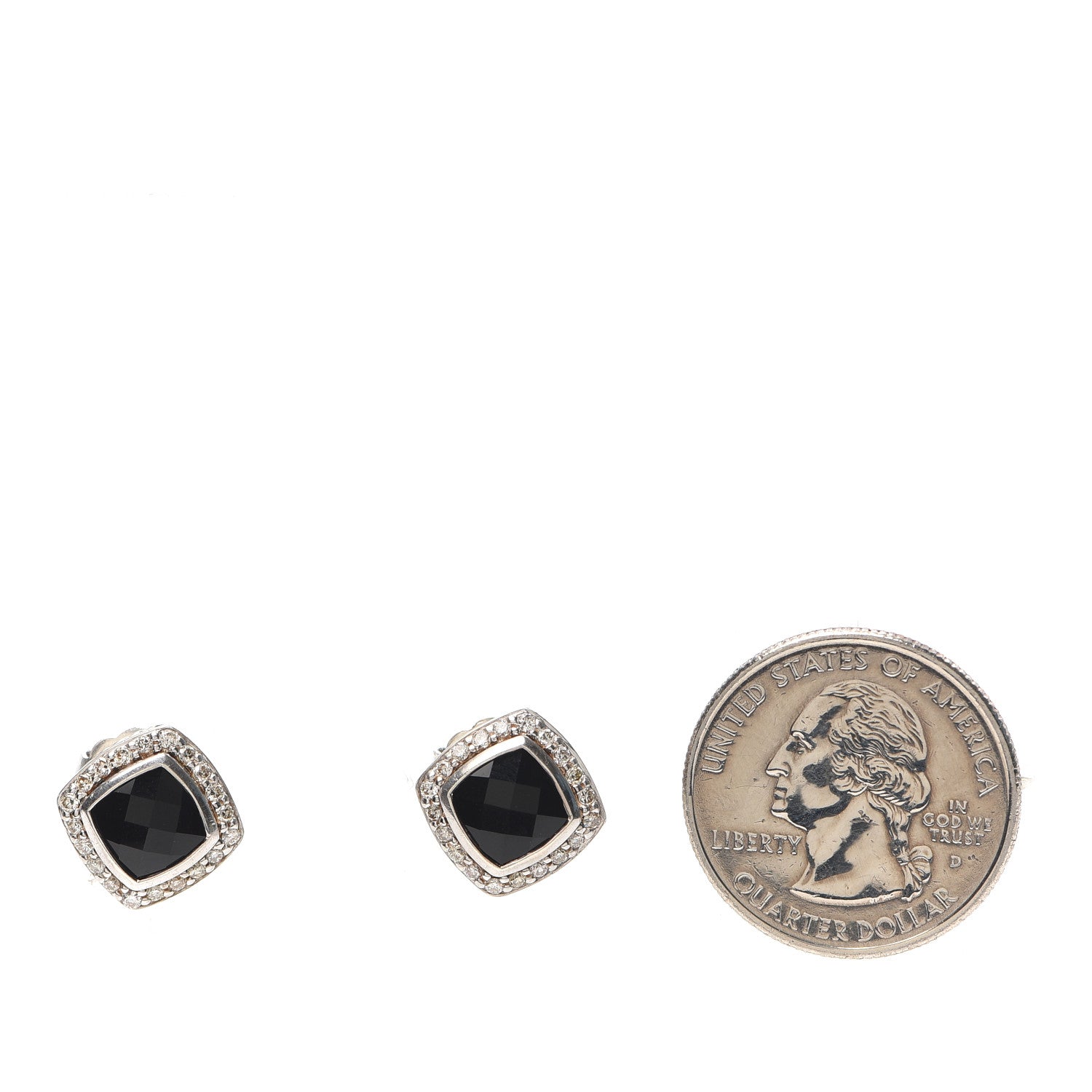 David Yurman Sterling Silver Diamond Black Onyx 7mm Albion Earrings 2 of 4