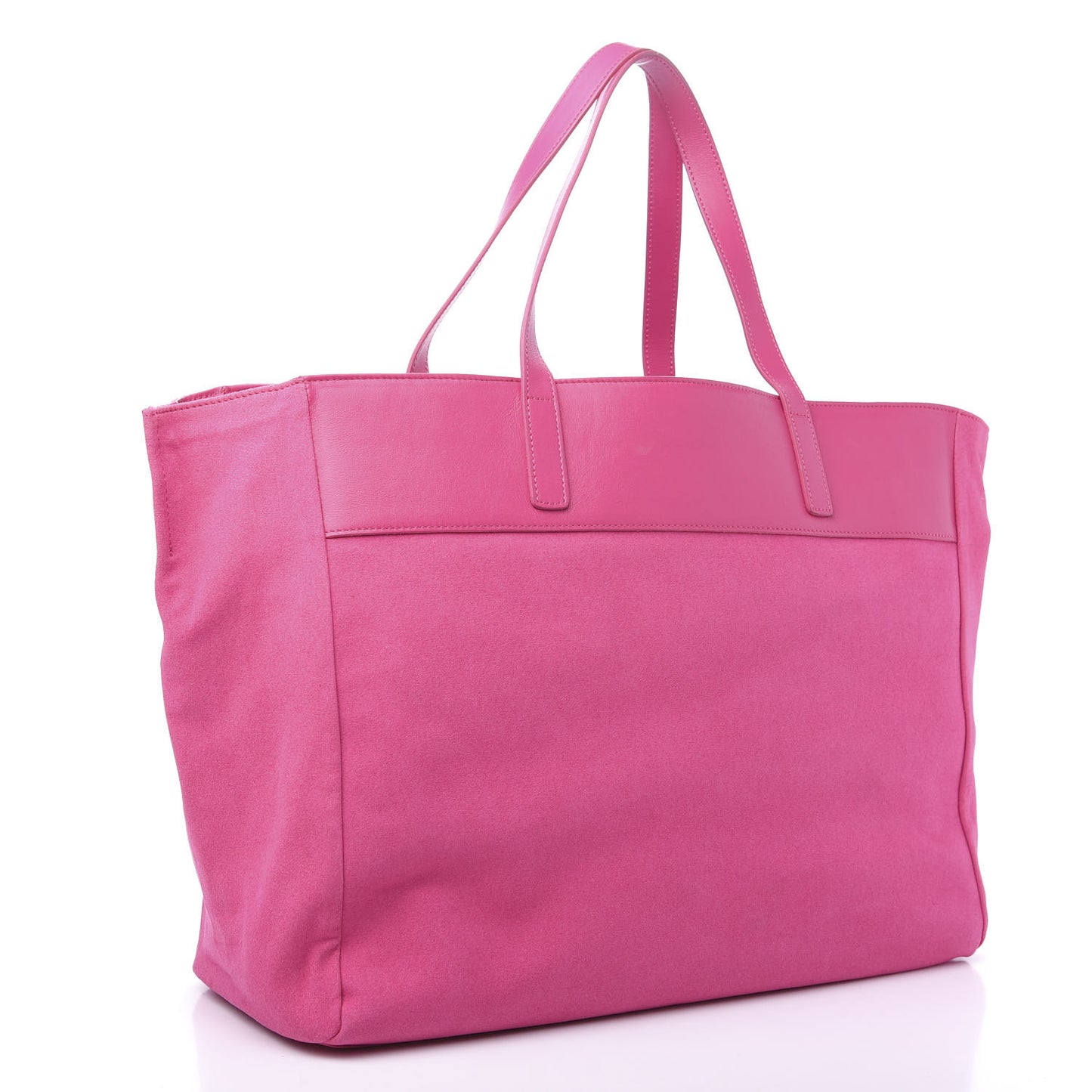 Calfskin Suede Reversible East West Shopper Tote Fuchsia