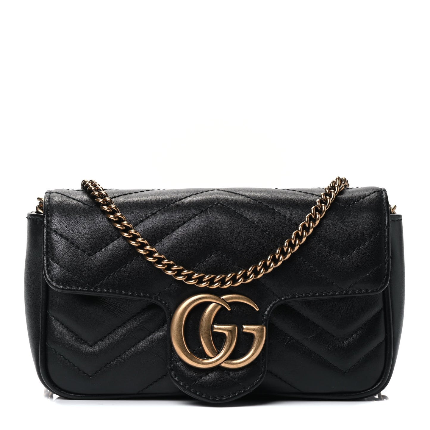 Calfskin Matelasse Super Mini GG Marmont Shoulder Bag Black