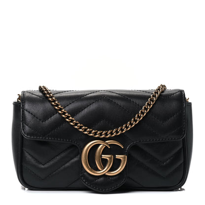 Gucci Calfskin Matelasse Super Mini GG Marmont Shoulder Bag Black 1 of 4