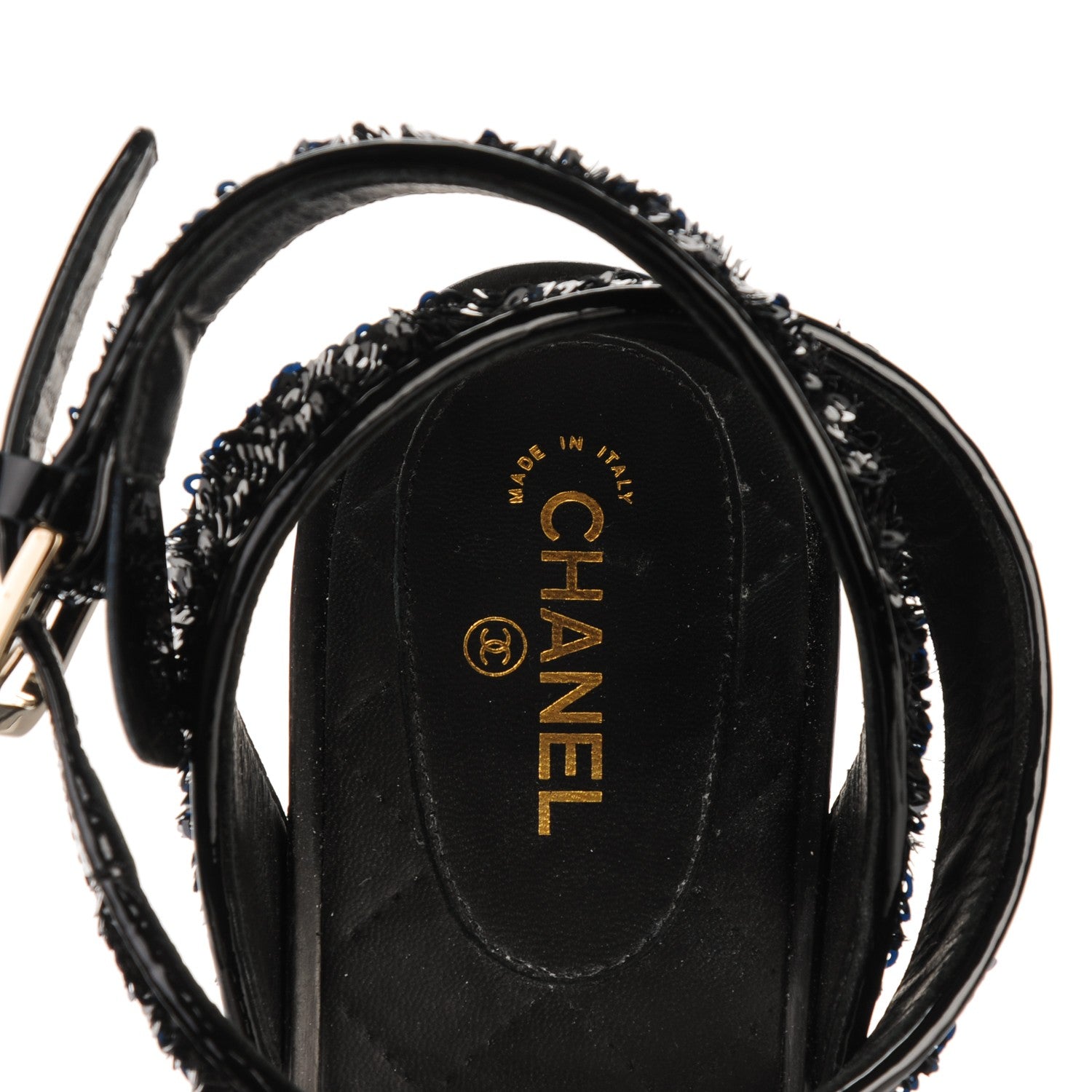 Chanel Sequin Wedge Sandals 41 Black 7 of 10