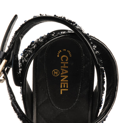 Chanel Sequin Wedge Sandals 41 Black 7 of 10