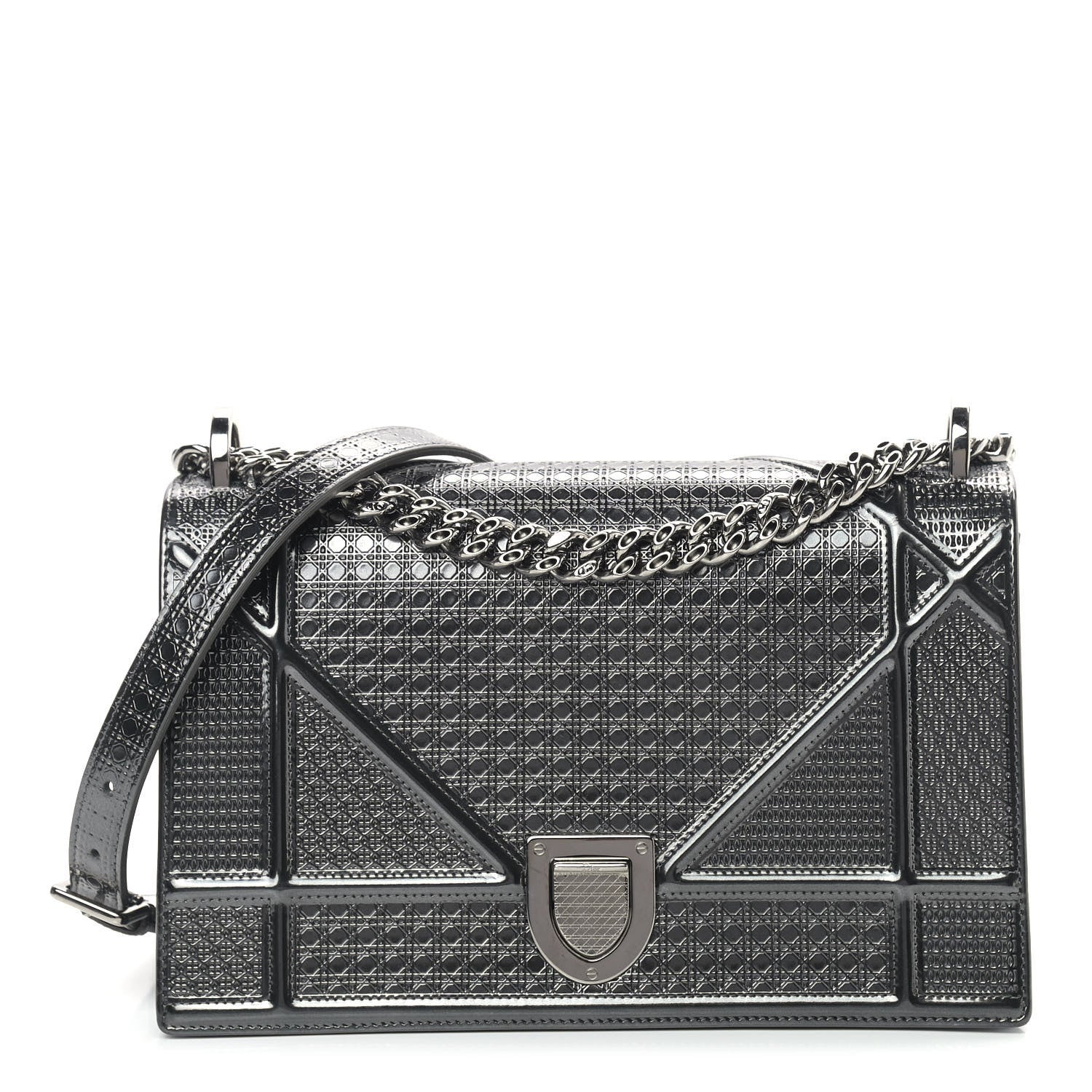 Christian Dior Metallic Calfskin Micro-Cannage Medium Diorama Flap Bag Graphite 1 of 14