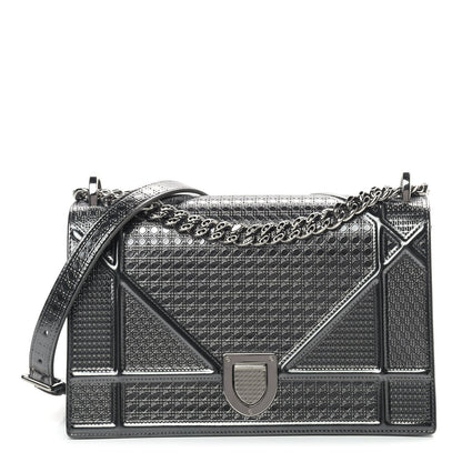 Christian Dior Metallic Calfskin Micro-Cannage Medium Diorama Flap Bag Graphite 1 of 14