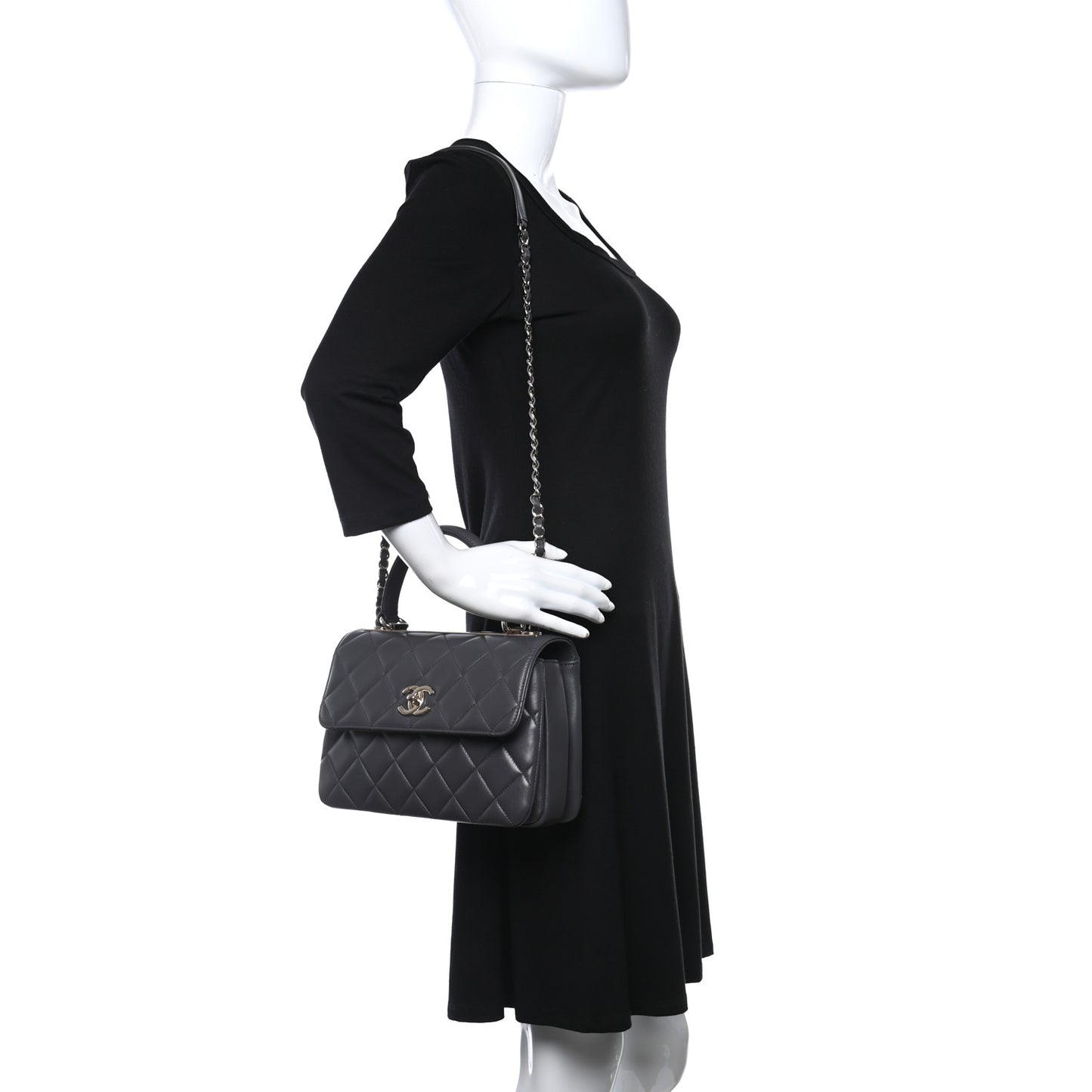 Lambskin Quilted Small Trendy CC Dual Handle Flap Bag Dark Grey