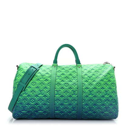 Louis Vuitton Taurillon Illusion Keepall Bandouliere 50 Bleu Vert 1 of 9