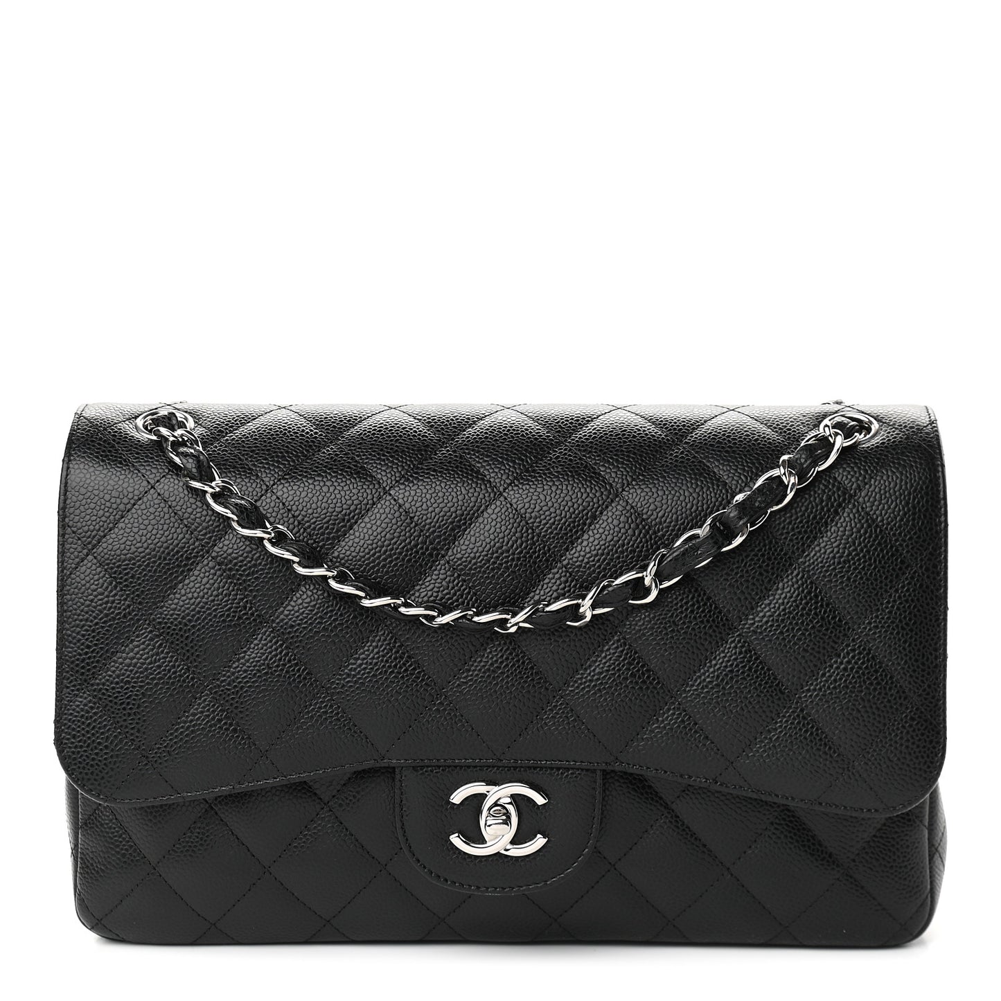 Caviar Quilted Jumbo Double Flap Black