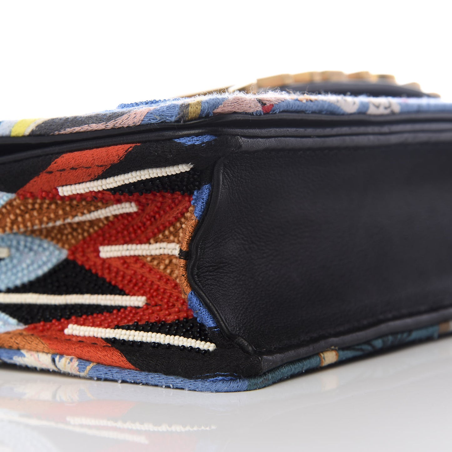 Calfskin Bead Embroidered J'Adior Chain Flap Bag Blue