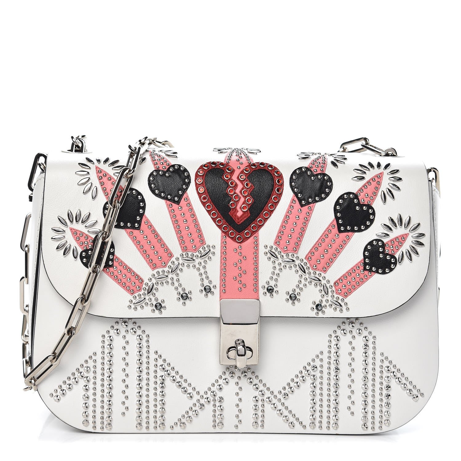 Valentino Garavani Vitello Loveblade Embellished Chain Flap Bag White 1 of 8