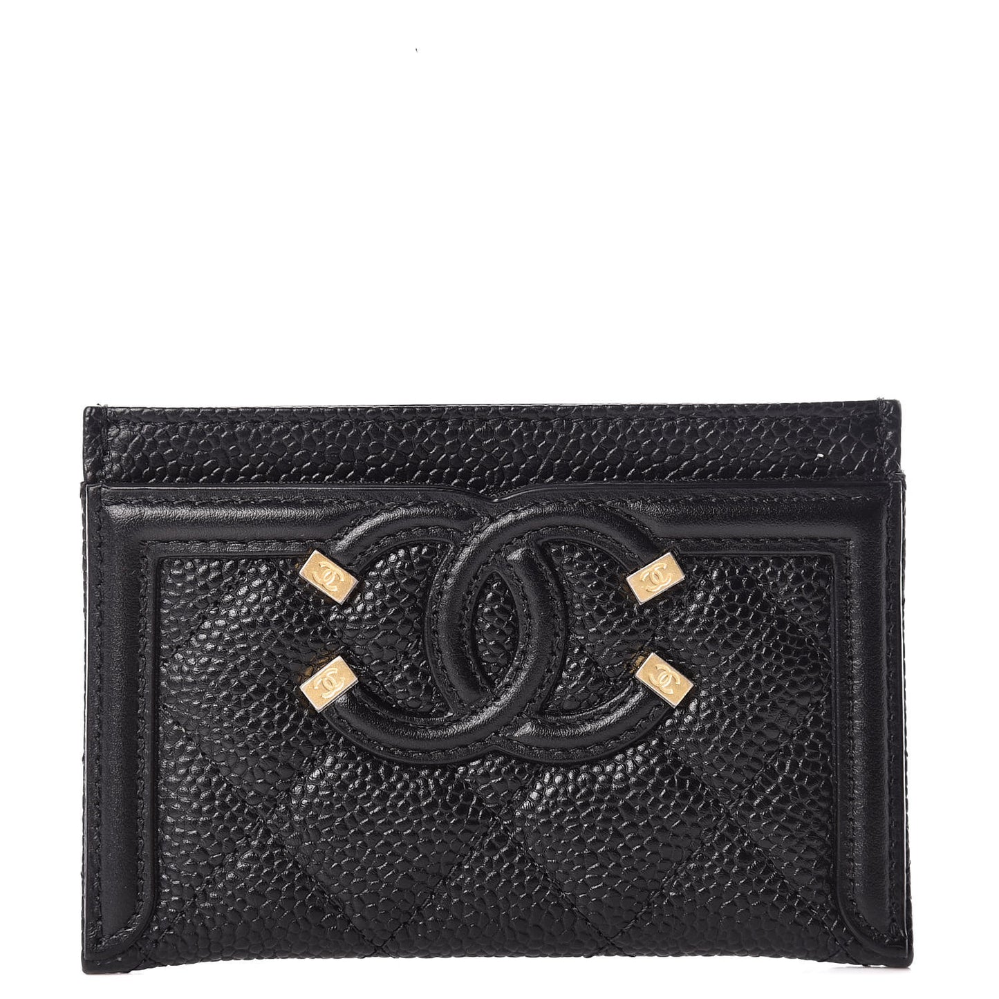 Caviar Quilted Filigree Card Holder Black