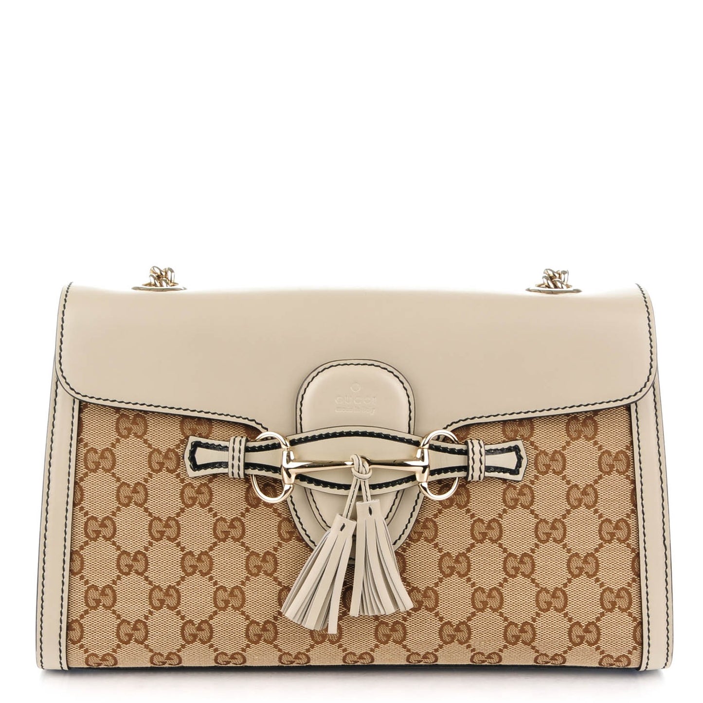 Monogram Margaux Calfskin Medium Emily Chain Shoulder Bag Beige Ebony Mystic White