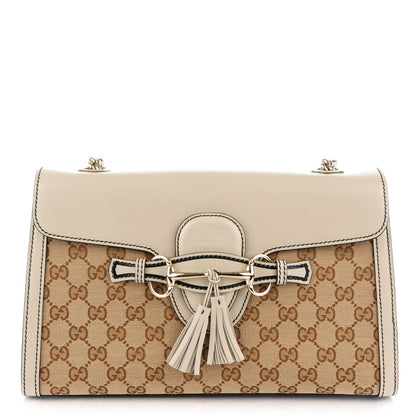 Gucci Monogram Margaux Calfskin Medium Emily Chain Shoulder Bag Beige Ebony Mystic White 1 of 7