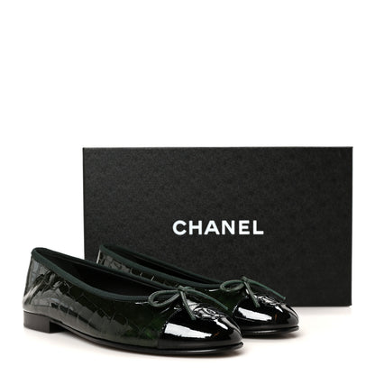 Chanel Patent Calfskin Crocodile Embossed Ballerina Flats 36.5 Dark Green Black 10 of 10