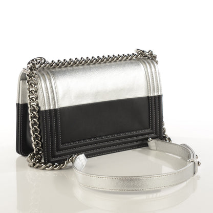 Chanel Metallic Goatskin Calfskin Medium Boy Flap Silver Black 3 of 10