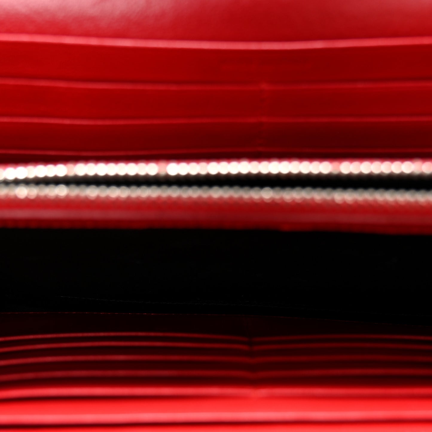 Calfskin Crocodile Embossed Monogram Chain Wallet New Red