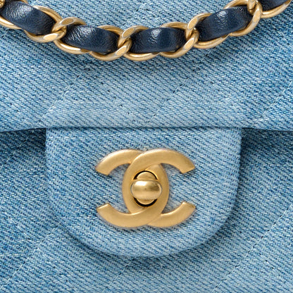 Chanel Washed Denim Quilted Mini Rectangular Flap Blue 10 of 15