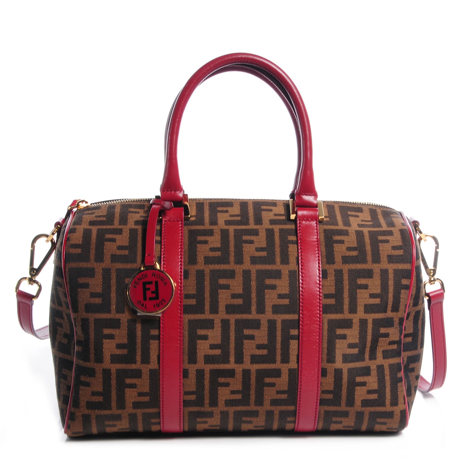 Fendi Zucca Calfskin Medium Convertible Boston Satchel Tobacco Granada 1 of 12