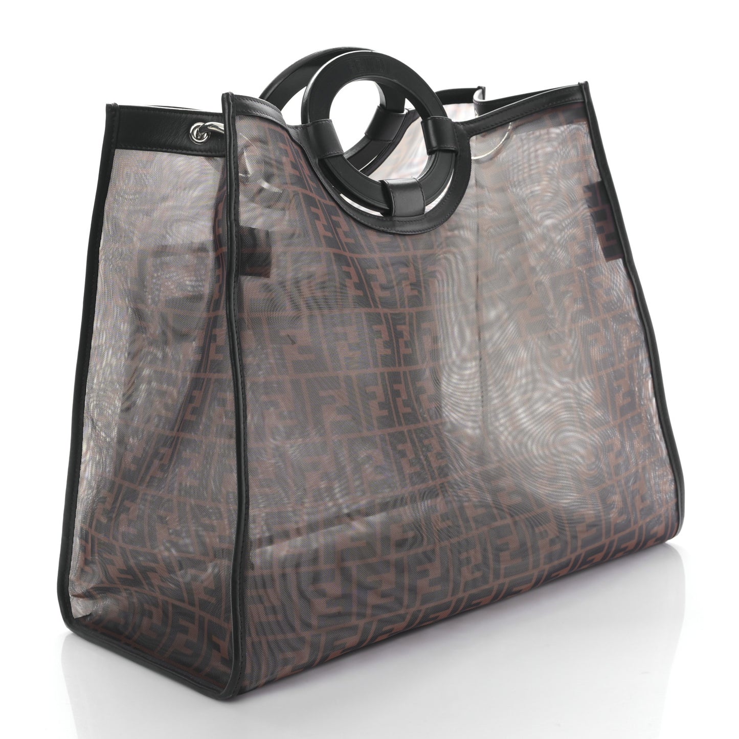 Mesh Vitello Century Cuoio FF 1974 Medium Runaway Shopper Tote Marrone Black Ebano