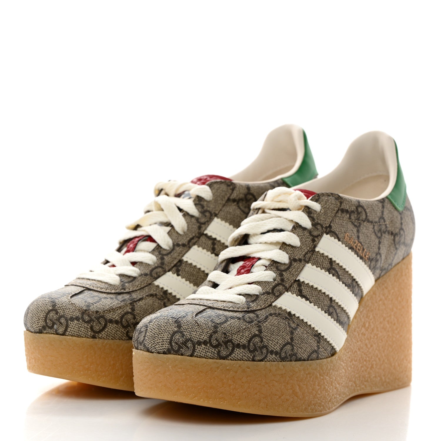 Gucci X ADIDAS GG Supreme Monogram Gazelle Wedge Sneakers 36 Beige Ebony Off White New Shamarock 3 of 8