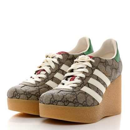 Gucci X ADIDAS GG Supreme Monogram Gazelle Wedge Sneakers 36 Beige Ebony Off White New Shamarock 3 of 8