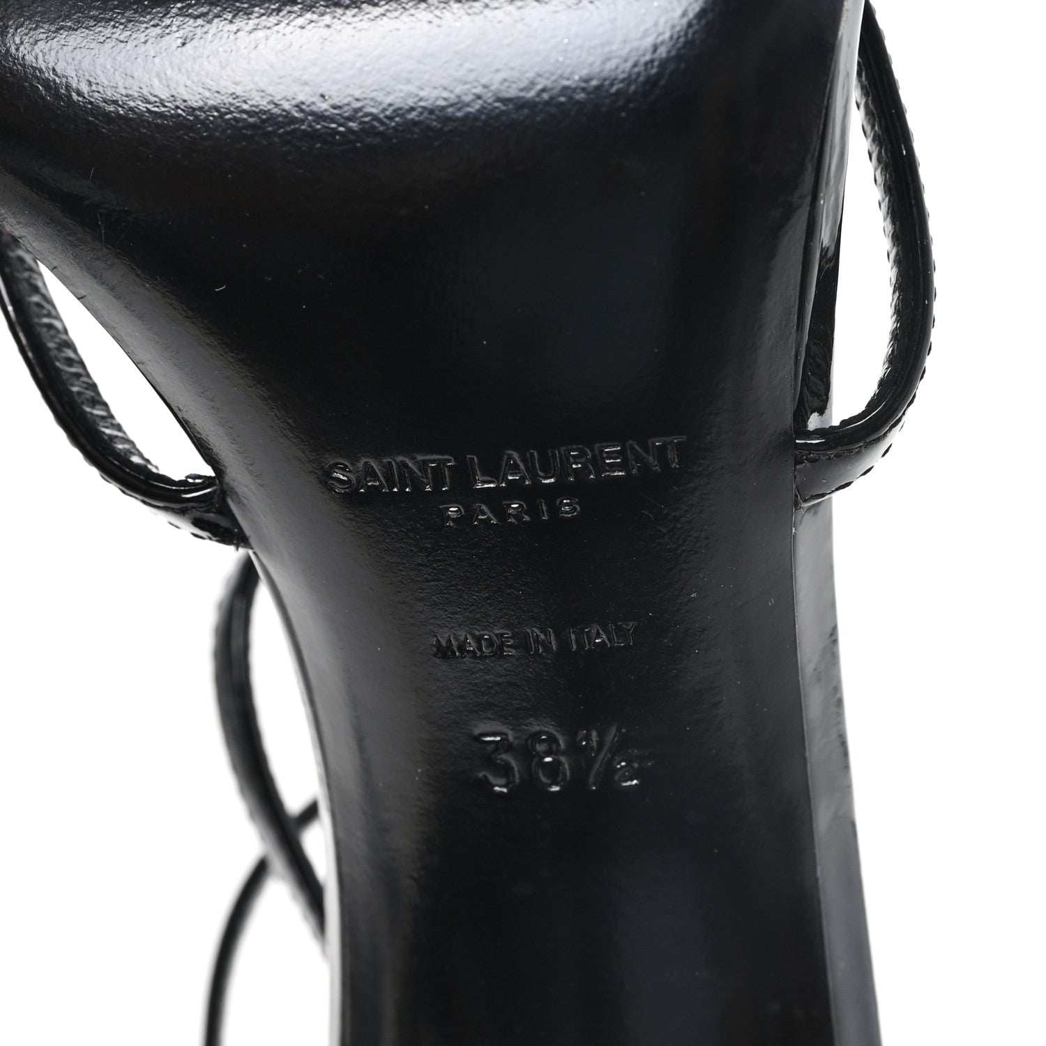Saint Laurent Patent Cassandra 100 Ankle Strap Sandals 38.5 Black 7 of 11