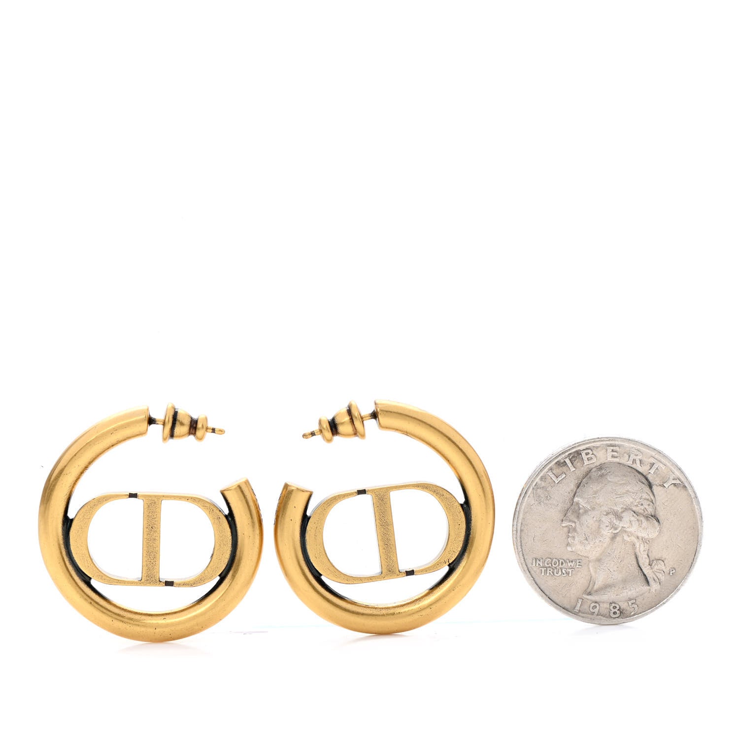 Christian Dior Metal 30 Montaigne Hoop Earrings Aged Gold 2 of 4
