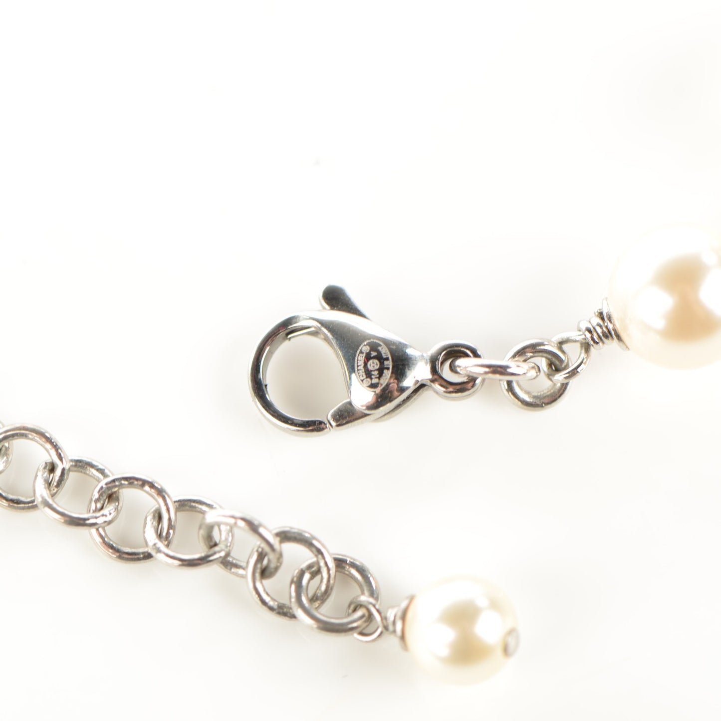 Crystal Pearl CC Long Necklace Silver